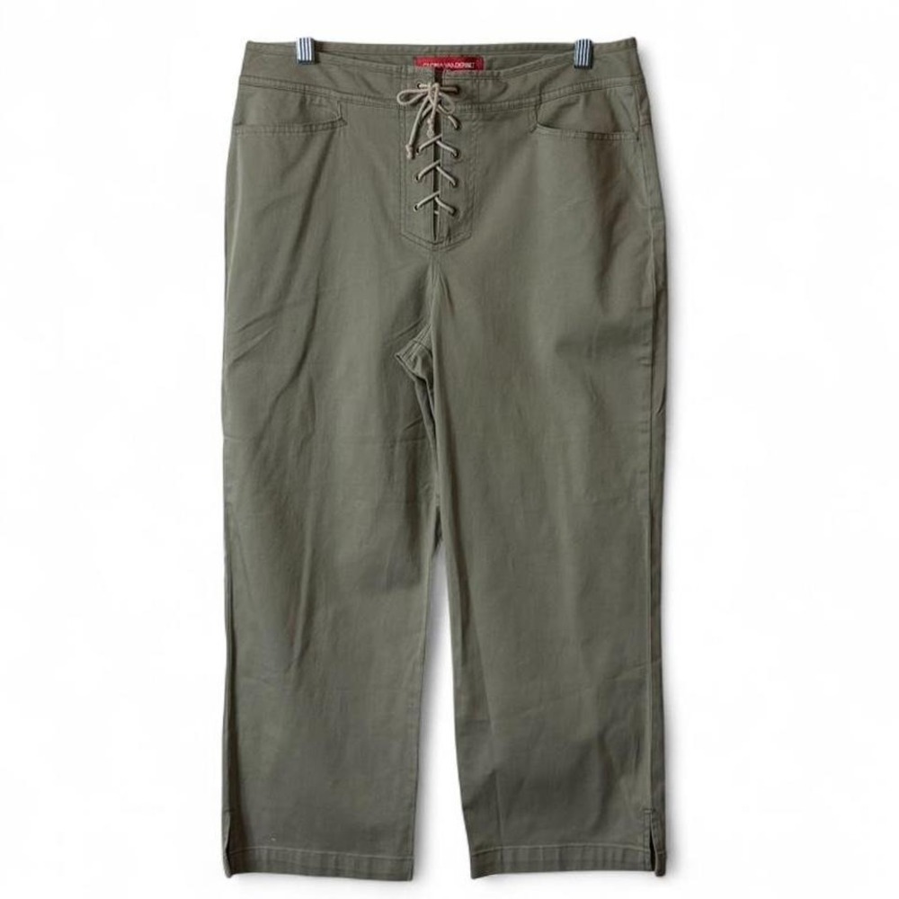 Vintage 90s/Y2K‎ Gloria Vanderbilt Lace Up Green Cropped Pants, Women's Size 10